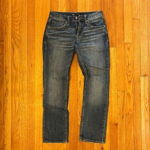 Medium washed straight leg jeans front BKE. Style Jake, size 30x30.